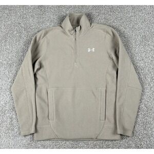 Under Armour Sweater Mens‎ Small Beige 1/4 Zip Pullover Mock Neck Loose Fit